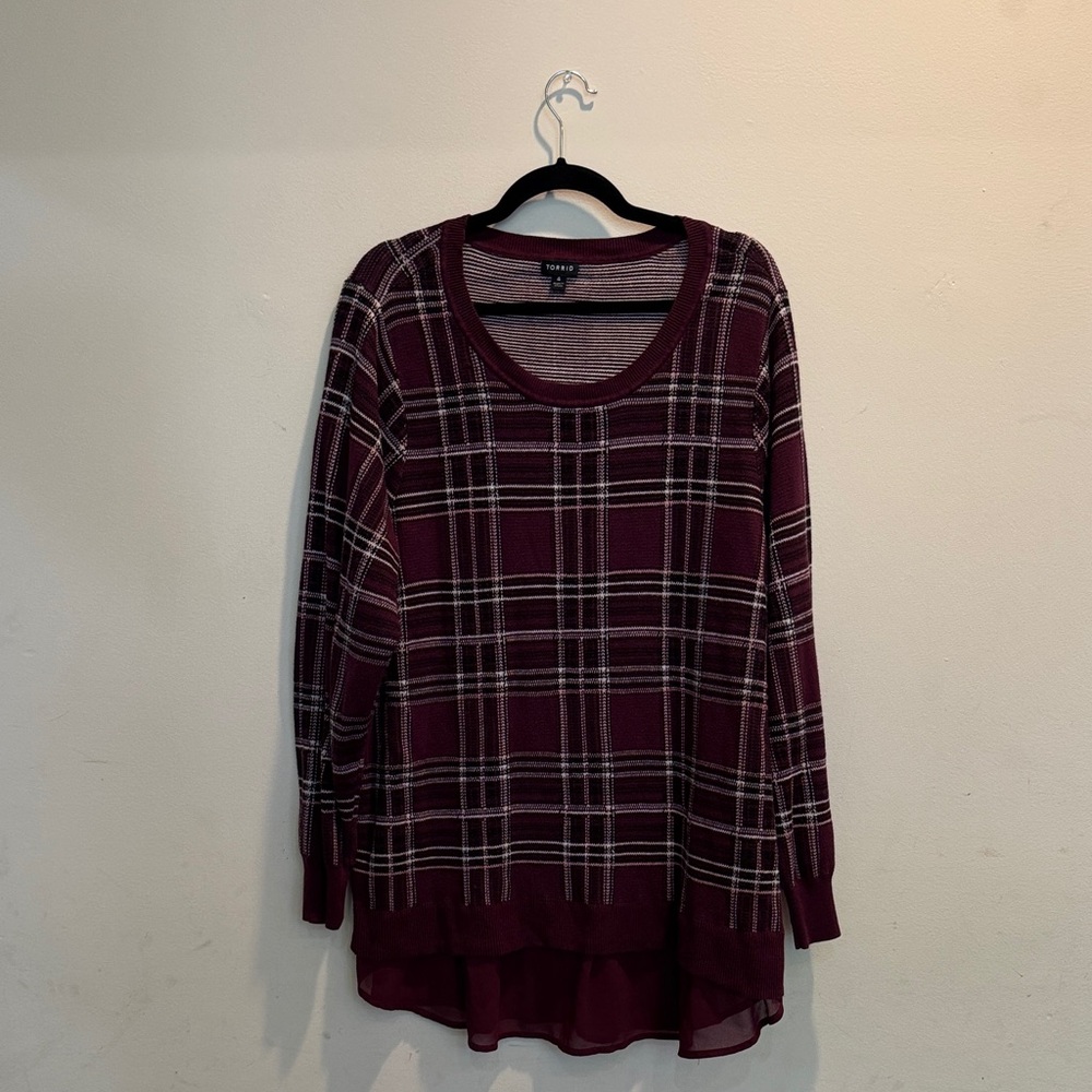 Torrid Burgundy Plaid Sweatshirt